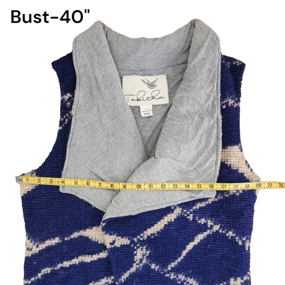 Anthropologie Tabitha Open Sweater Duster Vest Wool Mohair Blend Blue Cream Med - Picture 11 of 14